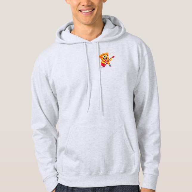 **Rock ’n’ Roll Pizza – Funny Guitar-Playing Slice Hoodie (Front)