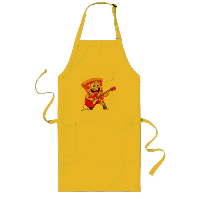 **Rock ’n’ Roll Pizza – Funny Guitar-Playing Slice Long Apron (Front)