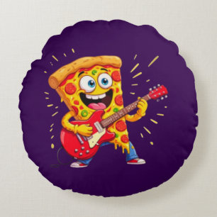 **Rock ’n’ Roll Pizza – Funny Guitar-Playing Slice Round Cushion