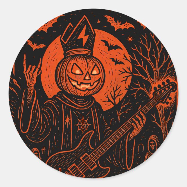 Rock ’N Roll Pumpkin Guitar Sticker (Front)