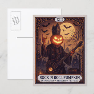 Rock 'N Roll Pumpkin Halloween Tarot Postcard