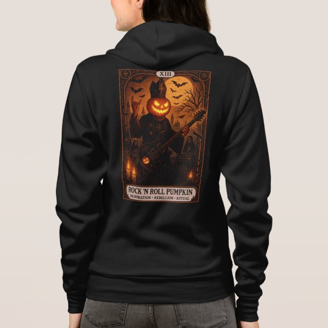 Rock 'N Roll Pumpkin Tarot Card Unisex Hoodie (Back)
