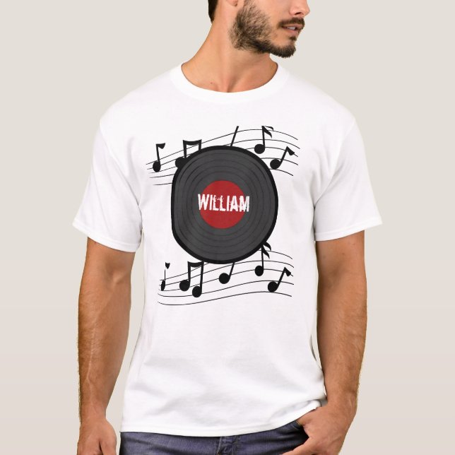 Rock N Roll Record with Music Notes T-Shirt (Front)