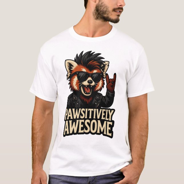 Rock-n-Roll Red panda Pawsitively Awesome T-Shirt (Front)
