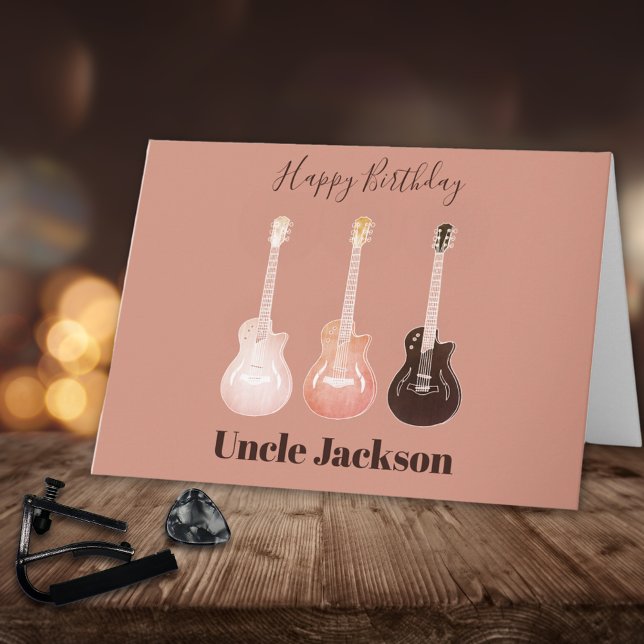 Rock n Roll Rustic Guitars Personalise Uncle Card (Happy birthday uncle rustic guitar personalized birthday greetings card for guitarists musicians )