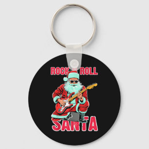 Rock N Roll Santa Playing Guitar Christmas Key Ring