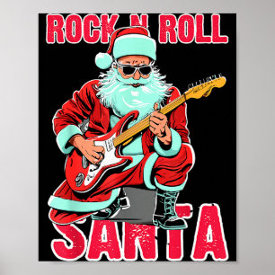 Rock N Roll Santa Playing Guitar Christmas Poster