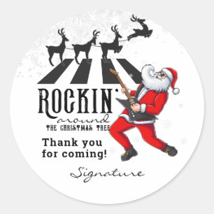 Rock N Roll Santa Rockin' Birthday Christmas Party Classic Round Sticker