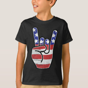 Rock N Roll Shirt Usa Flag Horns Sign Retro Concer