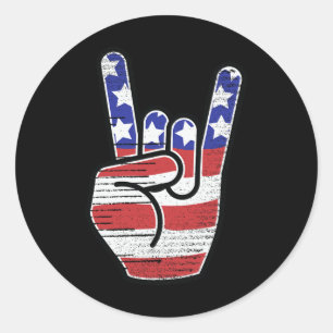 Rock N Roll Shirt Usa Flag Horns Sign Retro Concer Classic Round Sticker
