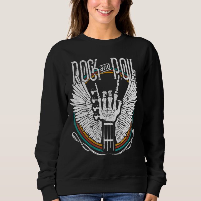 Rock N Roll Skeleton Guitar Rock Music Concert Sweatshirt (Front)