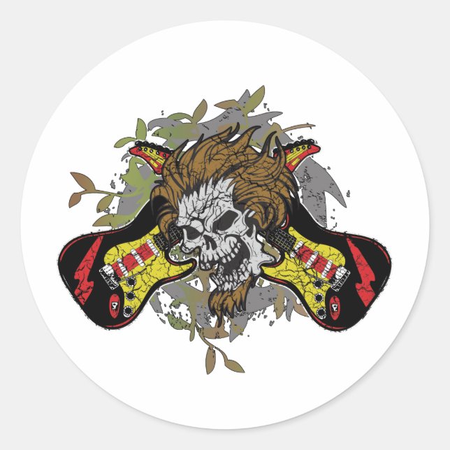Rock n Roll Skull Classic Round Sticker (Front)
