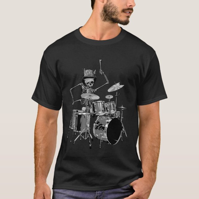 Rock N Roll Skull Drummer T-Shirt (Front)