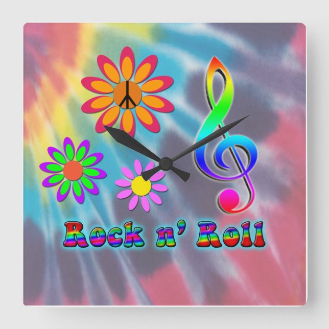 Rock n' Roll Square Wall Clock (Front)