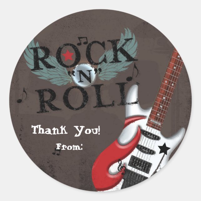 Rock N Roll Star Grunge Birthday Party Favour Classic Round Sticker (Front)