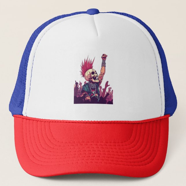 Rock N� Skull � Funny Punk Skeleton Concert Trucker Hat (Front)