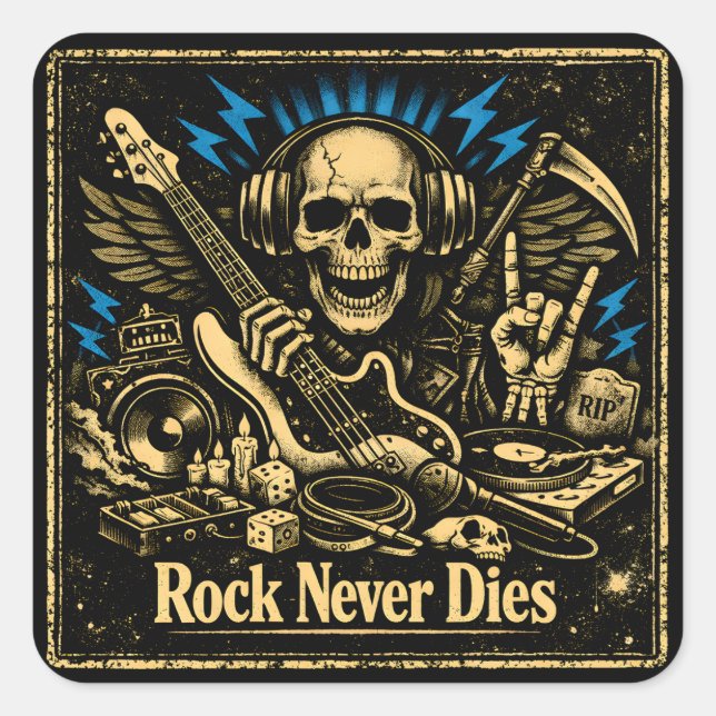 Rock Never Dies – Immortal Rock Spirit Square Sticker (Front)