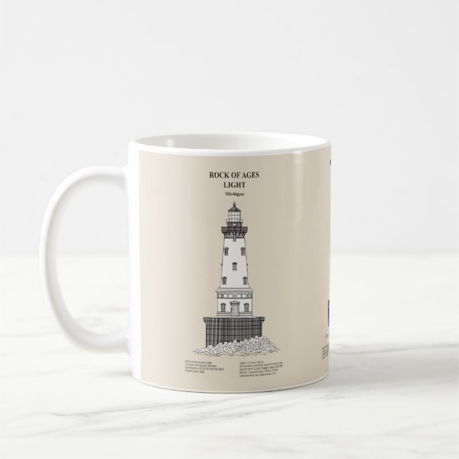 Rock of Ages Lighthouse - Michigan - SBD Coffee Mug (Left)