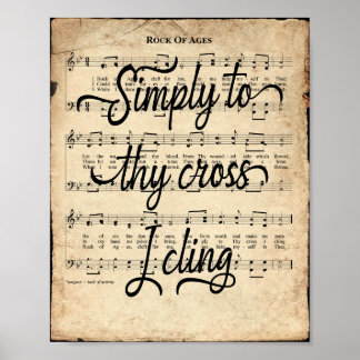 Rock of Ages Scripted Vintage Hymn Poster