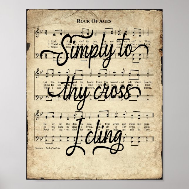 Rock of Ages Scripted Vintage Hymn Poster (Front)