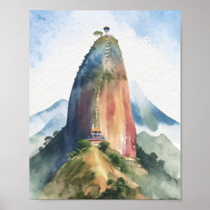 Rock of Guatape El Penon Colombia Watercolor Poster