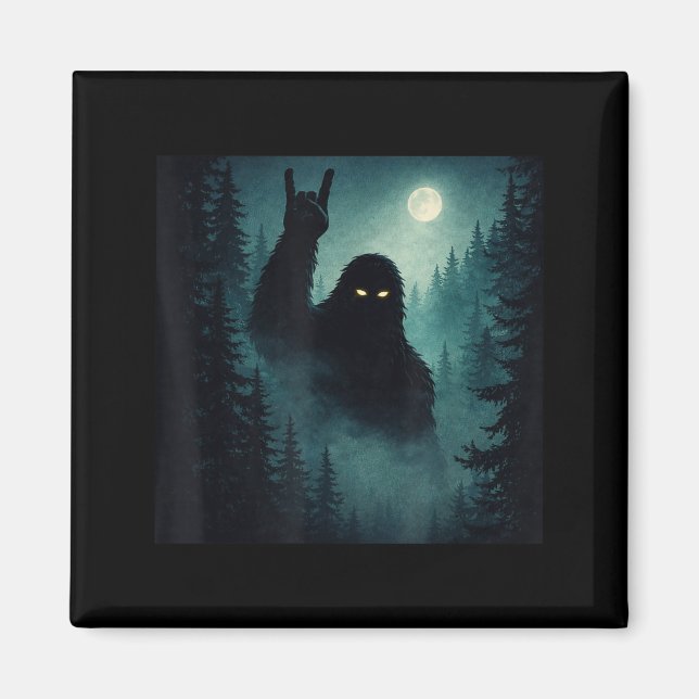 Rock On Bigfoot Sasquatch Cryptid Night Forest Magnet (Front)