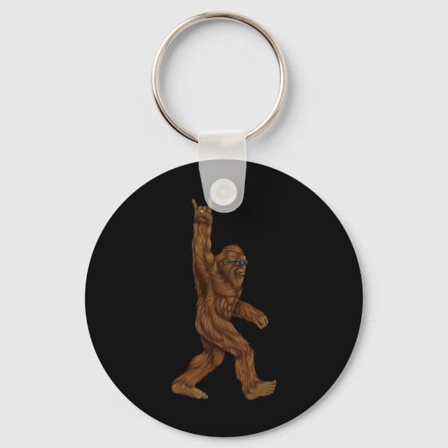 Rock On Bigfoot Sasquatch Loves Rock And Roll Sung Key Ring (Front)