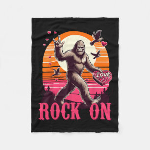 Rock On Bigfoot Sasquatch Yeti Valentines Day Retr Fleece Blanket