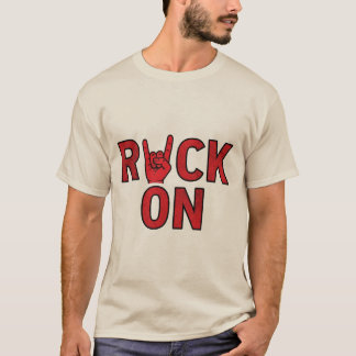 Rock On – Bold Red Typography Music Design T-Shirt