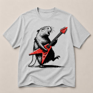 Rock On Capybara Shredding Electric Guitar T-Shirt