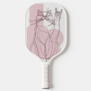 Rock On Cat Pink Minimal Line Art Poster Pickleball Paddle