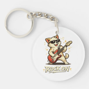 Rock On Guitar Dog Funny Rock Music Key Ring