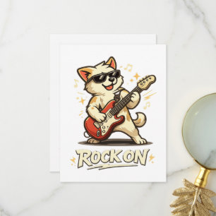 Rock On Guitar Dog Funny Rock Music Thank You Card