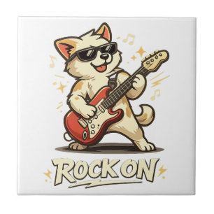 Rock On Guitar Dog Funny Rock Music Tile