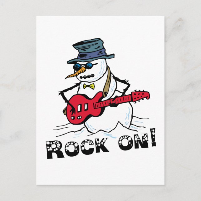 Rock On Guitar Playing Snowman Postcard (Front)