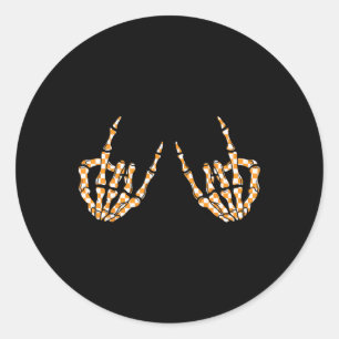 Rock On Halloween Chequered Pattern Skeleton Hand Classic Round Sticker
