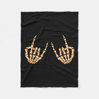 Rock On Halloween Chequered Pattern Skeleton Hand  Fleece Blanket