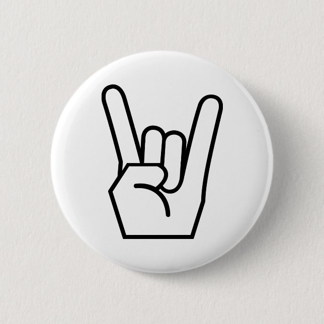 Rock on hand sign 6 cm round badge (Front)