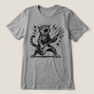 Rock On Heavy Metal Guitar Cat Tri-Blend Shirt