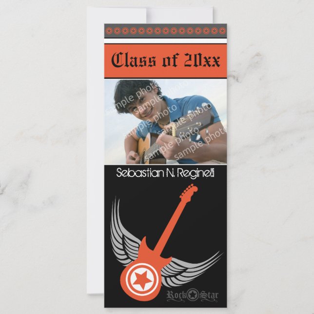 Rock on! Hip Graduation Announcement (orange) (Front)