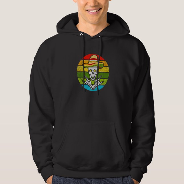 Rock On Mexican Skeleton Sombrero Dia De Los Muert Hoodie (Front)