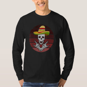 Rock On Mexican Skeleton Sombrero Dia De Los Muert T-Shirt