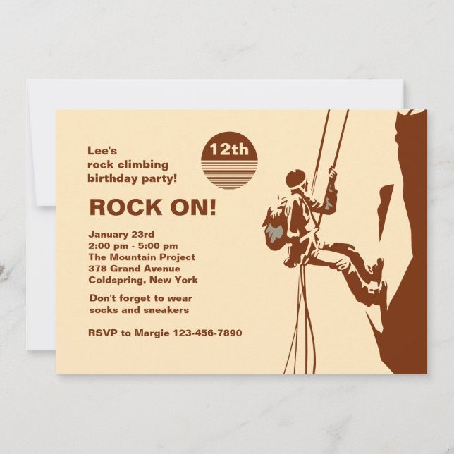 Rock On Mountain Climbing Invitation (Front)