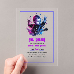 Rock On Party Theme One Rocks 1st First Birthday Acrylic Invitations