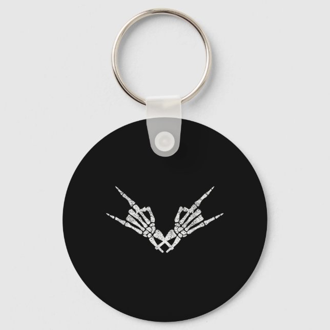 Rock On Rock Star Skeleton Hand Skull Funny Key Ring (Front)