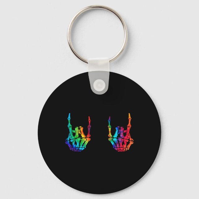 Rock On Rock Star Skeleton Hands Rocker Halloween  Key Ring (Front)
