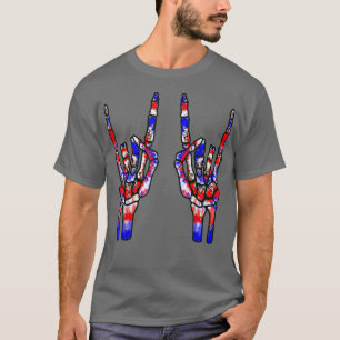 Rock On Rock Star Skeleton Hands Tie Dye 4th Of Ju T-Shirt
