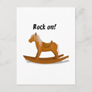 Rock On Rocking Horse Cute Kids Cartoon Art Postcard