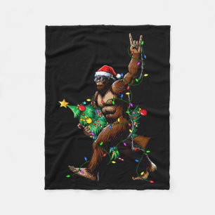 Rock On Santa Bigfoot Christmas Tree Xmas Lights S Fleece Blanket