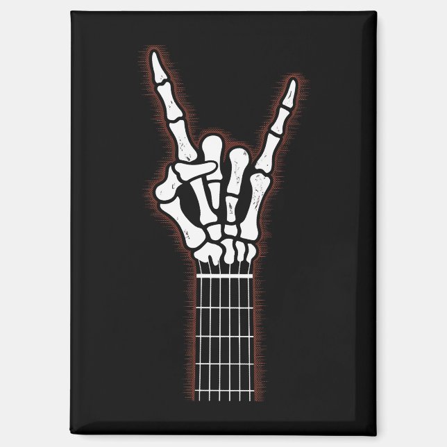 Rock On Skeleton Hand Guitar Gifts Magnet (Front)